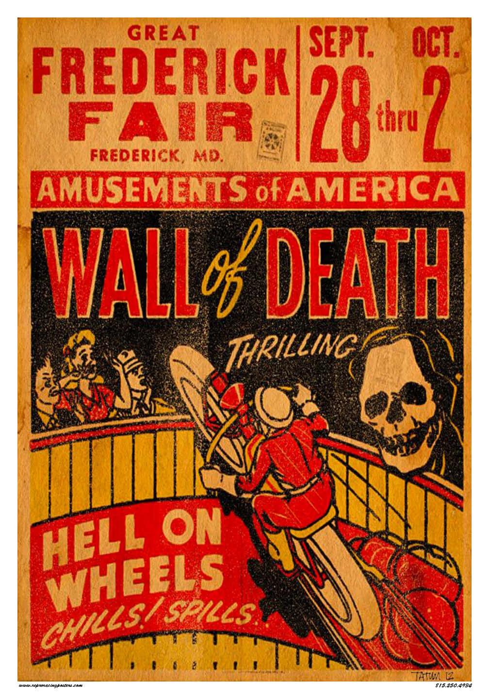 Wall of Death motorcycle stunt — Vintage Reproduction Racing Posters